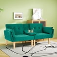 thumbnail image 2 of Leumius 72 Inch Futon Sofa Bed,Velvet Futon Couch with Adjustable Backrest and Cupholders,Suitable for Apartment,Living Room,Small Space,Green, 2 of 6