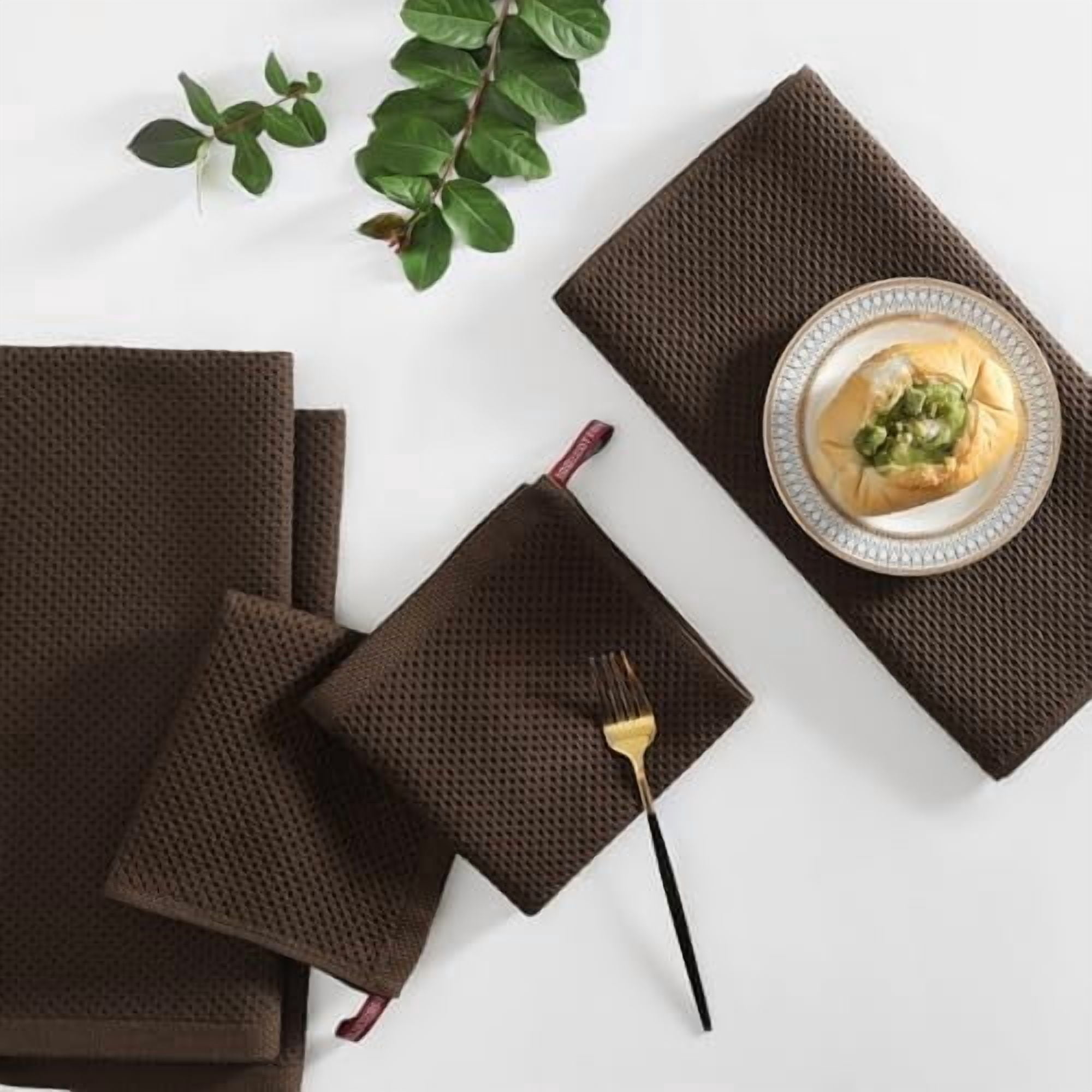 100% Cotton Kitchen Towels and Dishcloths Set, 12 x 12 Inches and 13 x 28 Inches, Set of 10 Bulk Kitchen Towels Set, Ultra Soft Absorbent Dish Cloths for Washing Dishes, Dark Brown
