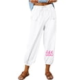 thumbnail image 2 of qelini Womens Capris Pull on Pants Basic Edition front Pockets Drawstring Labor Day Cotton Linen Capri Pants Straight Leg Solid Color Plus Size Fashion Lightweight Breathable White M, 2 of 4