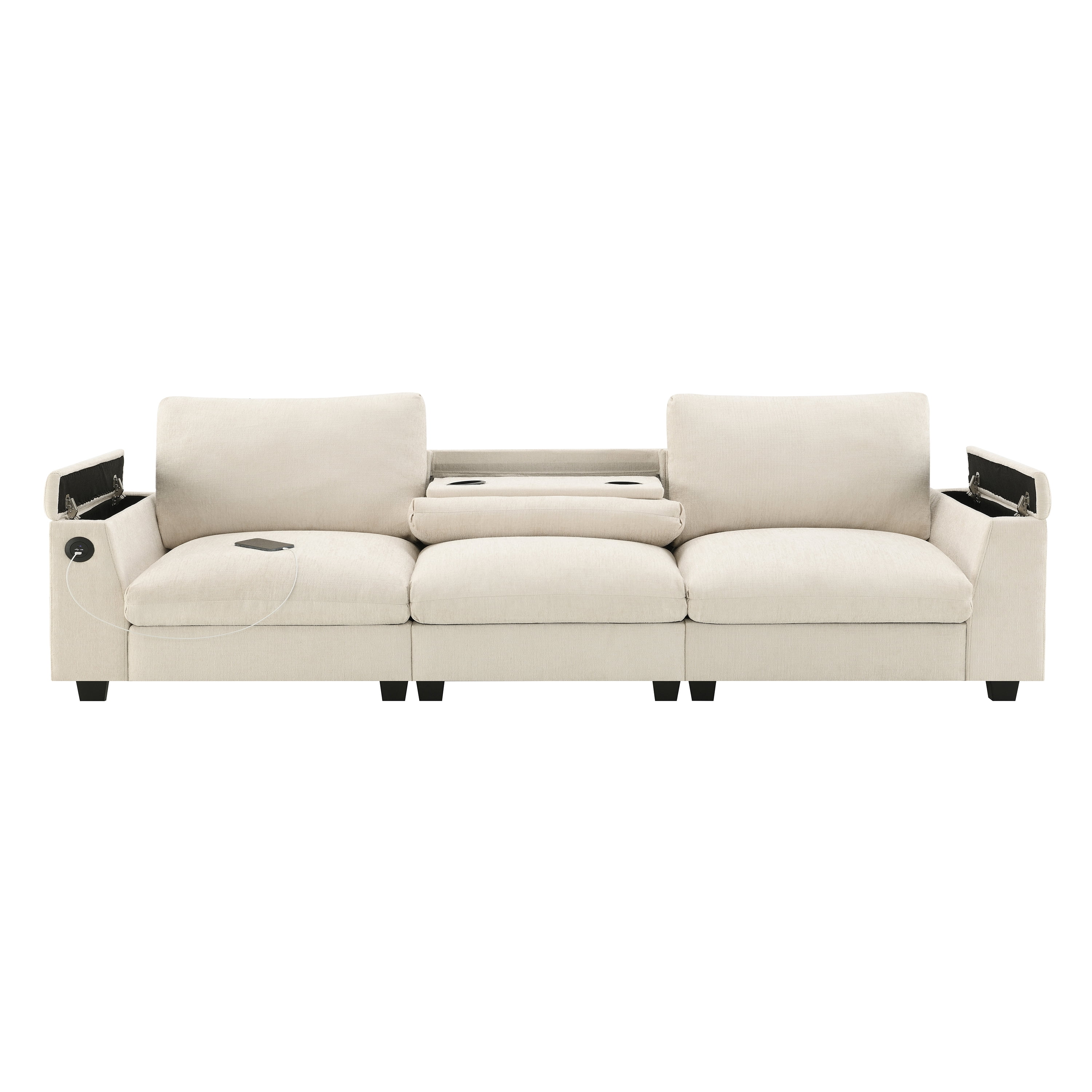 MAYEERTY 96x35" Chenille Sectional Sofa - Bluetooth Speaker, Drop Down Table/Cup Holders/USB/Storage, Wide Seat for Living Room/Apartment/Office, 3 Colors