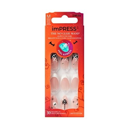 KISS imPRESS Halloween Press On Nails Almond, ‘Drop-dead Gorg’, White, Medium, 30 Count