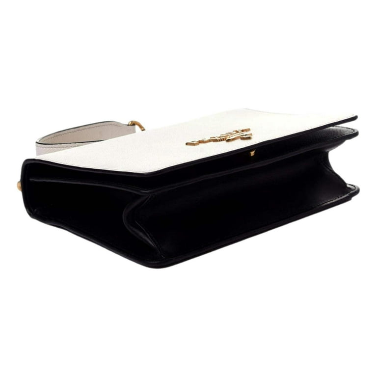 Prada Bianco White Black Saffiano Leather Chain Crossbody