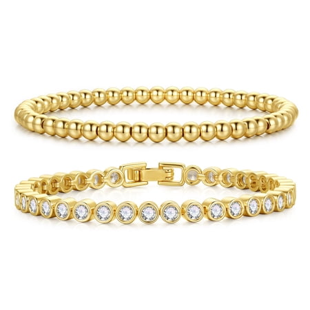 Turandoss Tennis Bracelets for Women Dainty 14K Gold Plated Cubic Zirconia Personalized Trendy Jewelry Birthday Teacher Appreciation Mothers Day Graduation Gift for Her Mom Kids Teen Girls Wife Ideas