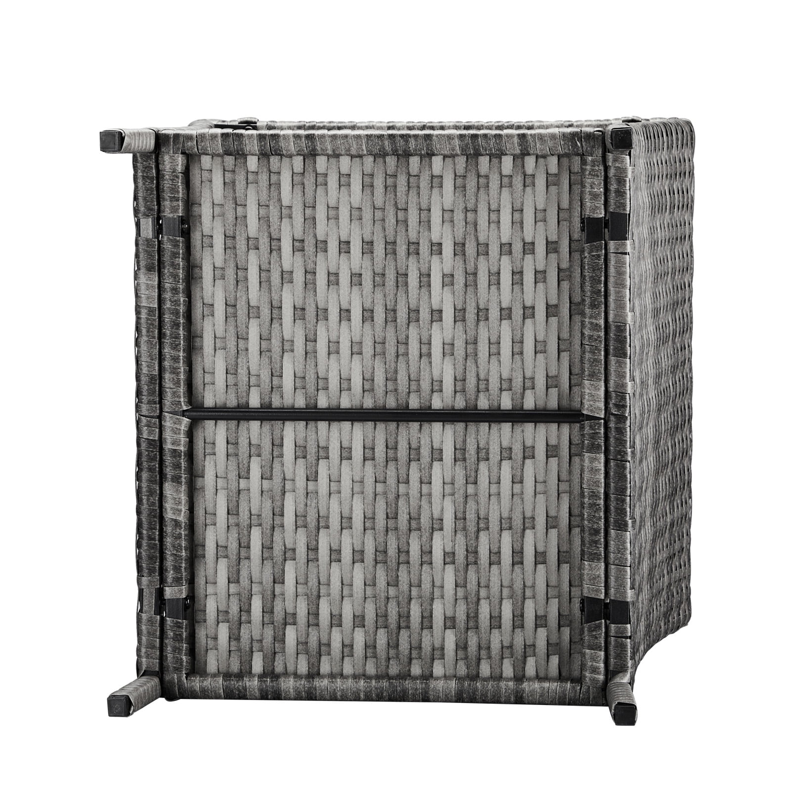 Gray Outdoor PE Rattan Tempered Glass Side Table Sturdy Iron Frame Patio End Table With Storage Shelf Weather Resistant Accent Table For Garden Backyard Balcony Porch Indoor Outdoor Furniture