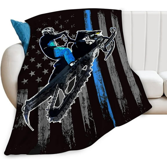 Snowmobile Blanket American Flag Blankets Plush Cozy Flannel Fleece Fuzzy Snow Mobiling Mobile Blanket Gifts for Women Women Men men 50"X40"