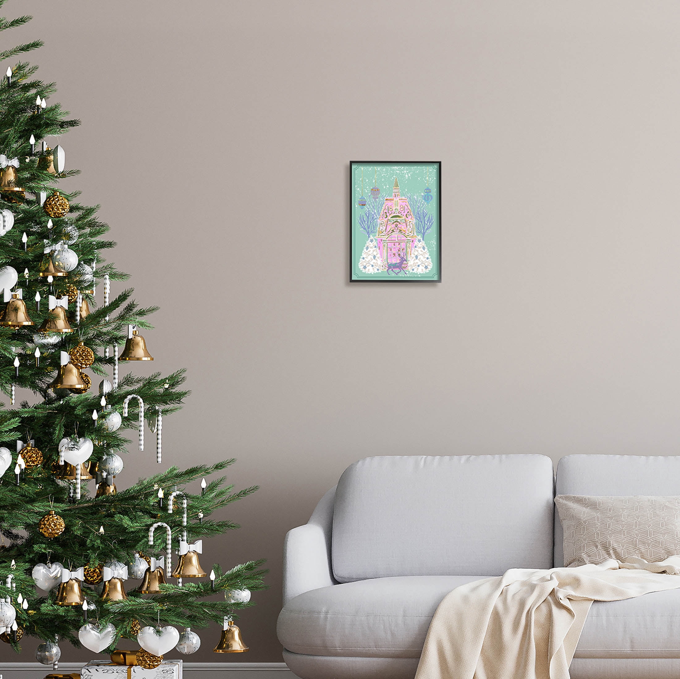 Stupell Industries Pastel Holiday Snowy Architecture Graphic Art Black Framed Art Print Wall Art, Design by Melissa Wang