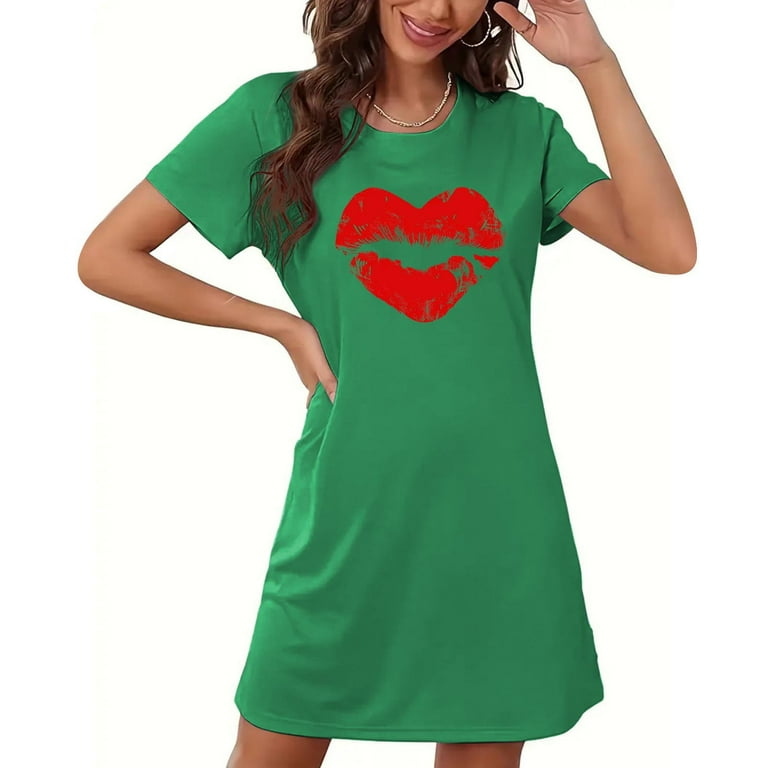 XFYSSS Women's Plus Size Short Nightgown Fashion Red Lip Print Short Sleeve  Nightdress Round Neck Short Sleeves Short Sleepshirts S-2XL - Walmart.com