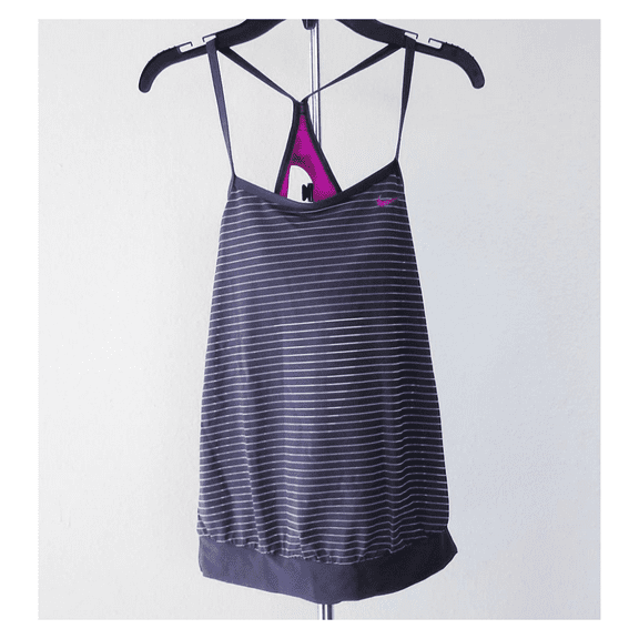 Nike Womens Layered Tankini Striped, Thumder Blue, Medium