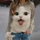 thumbnail image 2 of Camiseta casual de manga larga con estampado de gato y cuello redondo para mujer Pompotops  gfhjh16136, 2 of 4