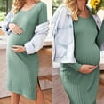 thumbnail image 2 of YUGYXL Women's Knitted Ribbed Maternity Dress Comfy Breathable Long Sleeve Crewneck Dress Loung Side Slit Bodycon Dresses Pregnancy Clothes Today's Green,S, 2 of 4
