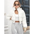 thumbnail image 6 of Women' S Cropped Quilted Puffer Jacket Outerwear Coats White, 6 of 10