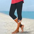 thumbnail image 4 of Womens Capris for Seniors Summer Capri Leggings Women Stretchy Workout Yoga Casual Vacation Beach Pants (Navy,M), 4 of 5