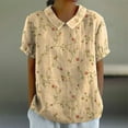 thumbnail image 2 of Womens Blouses Shirts Linen Lapel Art Floral Round Neck Button Loose Pullover Casual Summer Short Sleeve Tops for Women Trendy, 2 of 4
