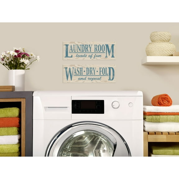 Gango Home Decor Classic Laundry Room Wall Art Signs; Two Blue 18x6in Unframed Paper Prints
