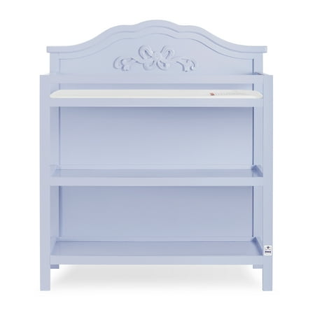 UPC: 0810063664459 | Dream On Me Jasmine Changing Table with Fixed Shelves Lavender Ice 1 Mattress Pad Safety Strap