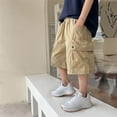 thumbnail image 2 of TEAJOPSUU Boys Cargo Shorts with Multi Pockets Summer Elastic Waist Cropped Pants for Kids Teens Loose Fit Knee Length Sport Pants 5-16Y A-Khaki, 2 of 4
