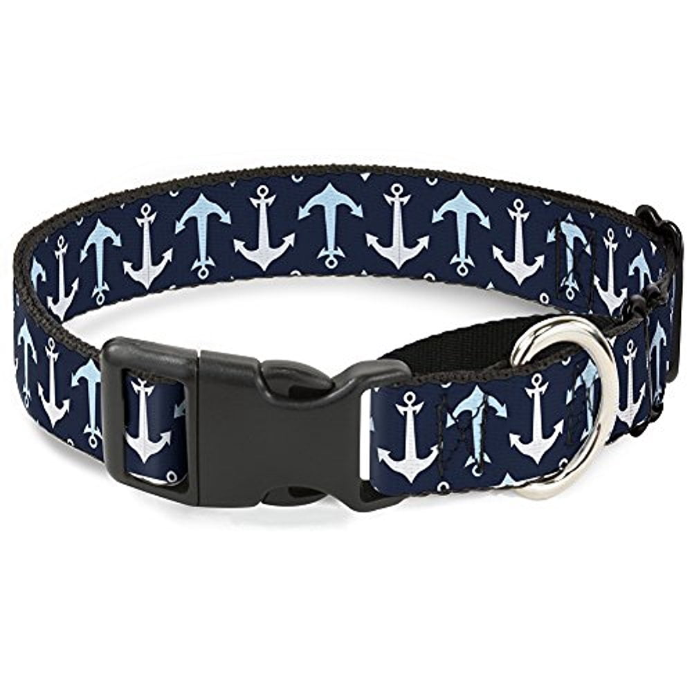 Buckle-Down Anchor2 Flip Close-Up Navy Baby Blue White Martingale Dog Collar