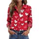 thumbnail image 4 of Camiseta de satén impresa del día de San Valentín de manga larga de las mujeres, botón para arriba suéter de solapa para invierno primavera, 4 of 9