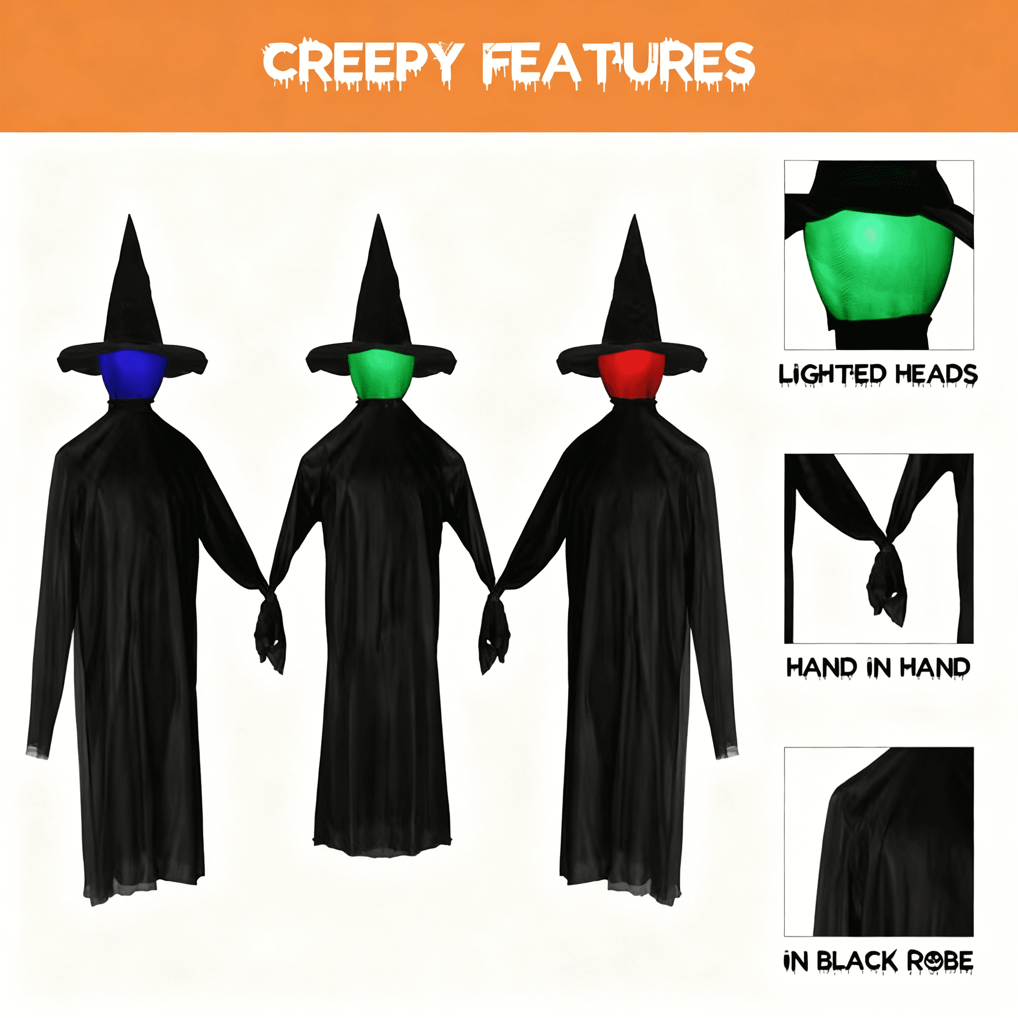 63" Halloween Standing Decoration, LED Lighted Head & Scary Sounds, Weather-Resistant Synthetic Fiber for Yard/Garden