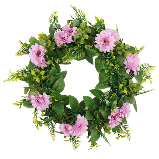 Corona artificial vívida para puerta de entrada, decoración para Navidad, bodas y fiestas. Margarita púrpura
