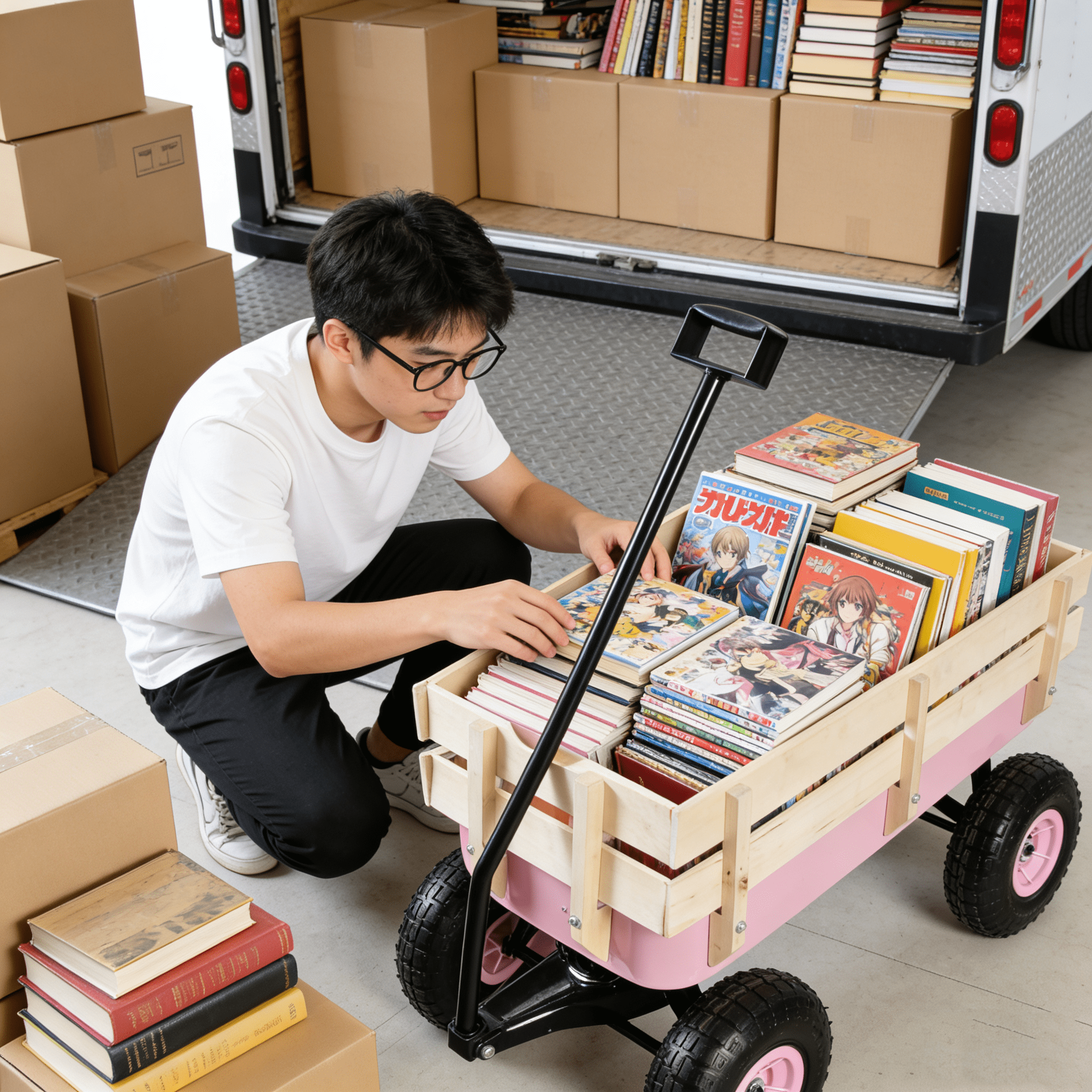 Outdoor Wagon All Terrain Garden Cart Wood Railing 10 Inch Pneumatic Air Tires 176 LBS Load Capacity Iron Frame Foldable Handle For Yard Garden Lawn Hauling