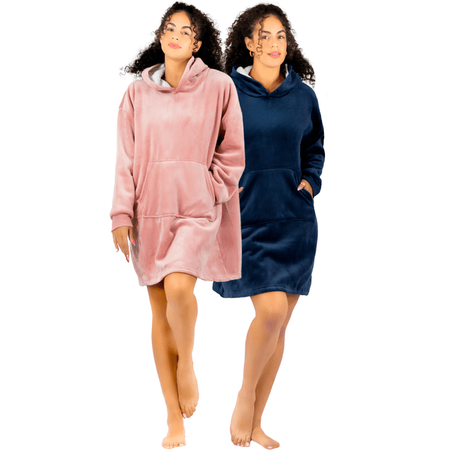 Set De 2 Camisones Para Dormir Mujer Pijama Aborregada Batas Dama Bluson Maxi Sudadera Polar
