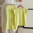 thumbnail image 4 of Zpanxa Girls Matching Sets Solid Color Flutter Sleeve Sleeveless Top with Flared Long Pants 2 Piece Set 12 Months, 4 of 6