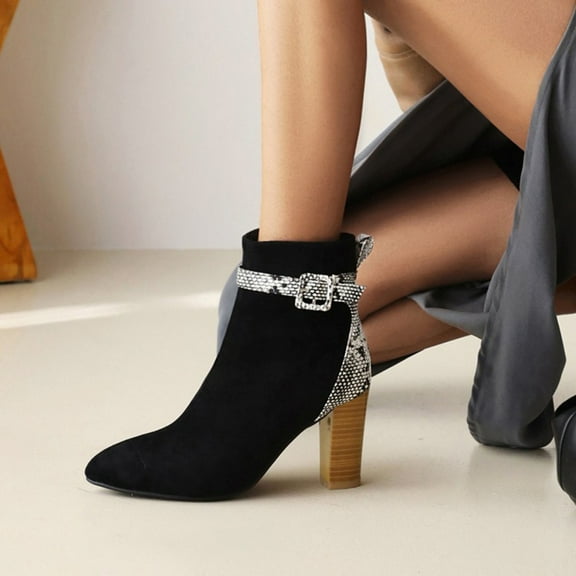 Tejiojio Fall Women's Snake Patterned Leather Belt Buckle High Heel Zipper Ankle Boots