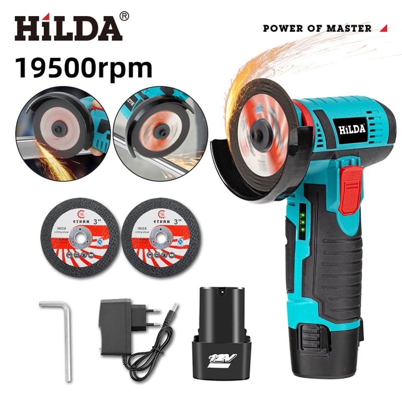 HILDA 3 inch Mini Angle Grinder 12v Cordless Power Tool For Cutting Diamond Polishing And Grinding Rechargeable Angle Grinder
