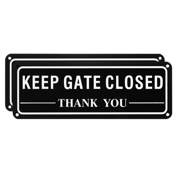 Uxcell 2-Pack Please Keep Gate Closed Thank you, 10" x 4" Rust Free Waterproof Signs Fade Resistant Aluminum Reflective Sign for Office  [White on Black]