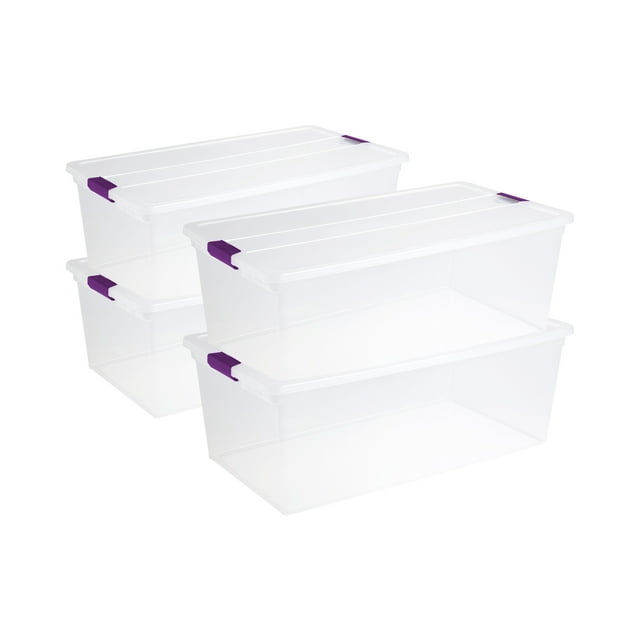 Sterilite 110 Qt ClearView Boîte de Rangement à Loquet, Bac Empilable avec Couvercle à Loquet, Lot de 4