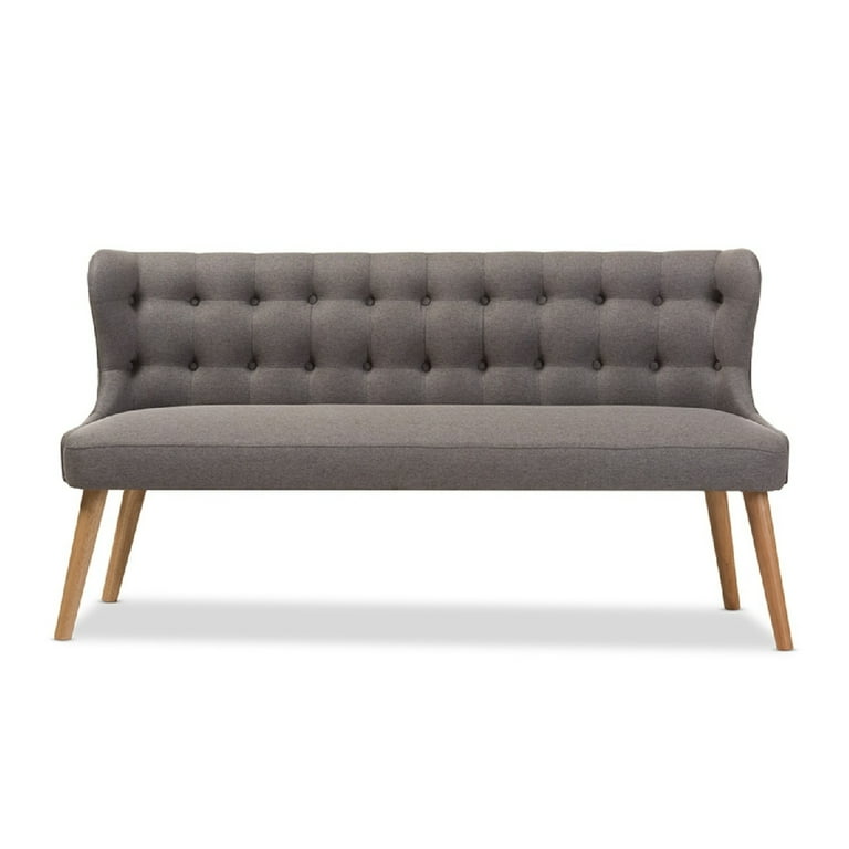 Baxton Studio Melody Mid-Century Modern Grey Fabric and Natural Wood Finishing 3-Seater Settee Bench Baxton Studio Melody Mid-Century Modern Grey Fabric and Natural Wood Finishing 3-Seater Settee Bench