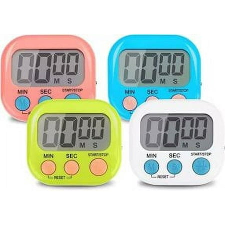 

4Pack Small Digital Kitchen Timer Magnetic Backing Stand Digital Timers Stopwatch Count Up and Down Loud Alarm Kitchen Timers for Cooking Baking Timing Tool