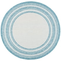 SAFAVIEH Courtyard Ercan Bordered Indoor/Outdoor Area Rug, Ivory/Aqua, 6'7" x 6'7" Round