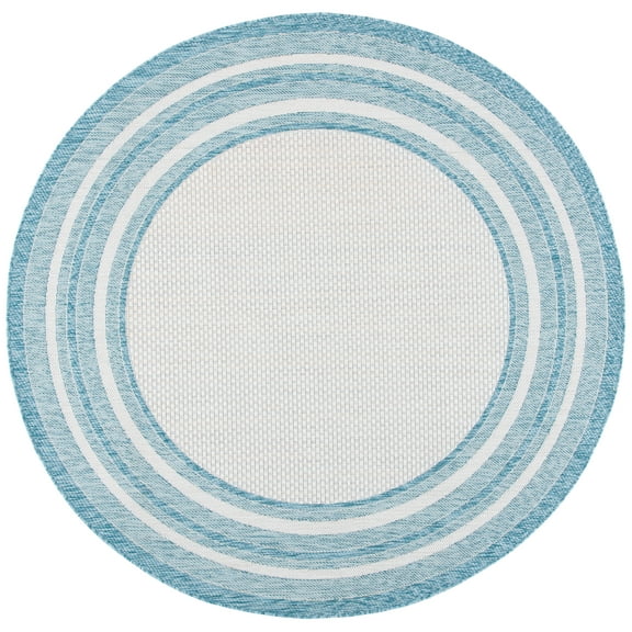SAFAVIEH Courtyard Ercan Bordered Indoor/Outdoor Area Rug, Ivory/Aqua, 6'7" x 6'7" Round