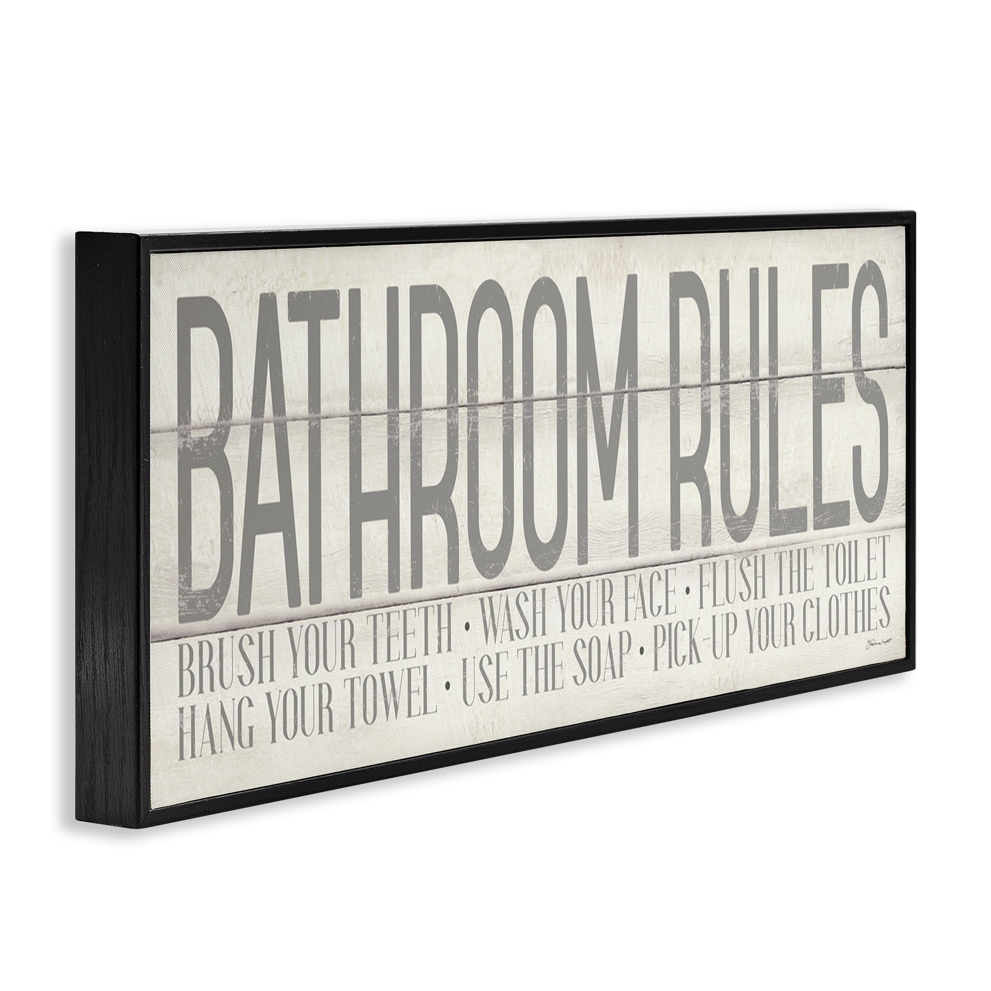 Stupell Industries Planked Style Bathroom Rules Abstract Painting Black Framed Art Print Wall Art, 24 x 10