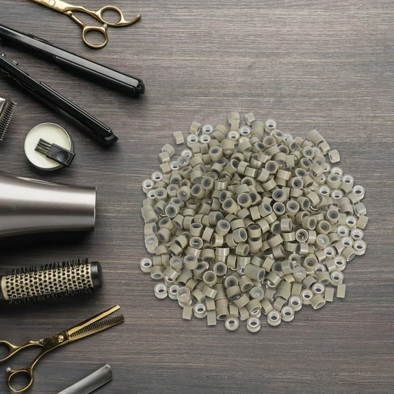 LOLIPPYY 1000Pcs Golden Silicone Lined Hair Extension Beads Non Slip Micro Links Rings for Braiding and Styling