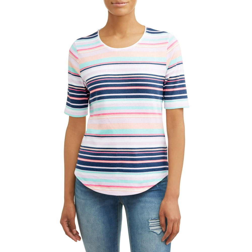 Time and Tru - Time and Tru Women's Scoop Neck Elbow Sleeve Tee ...