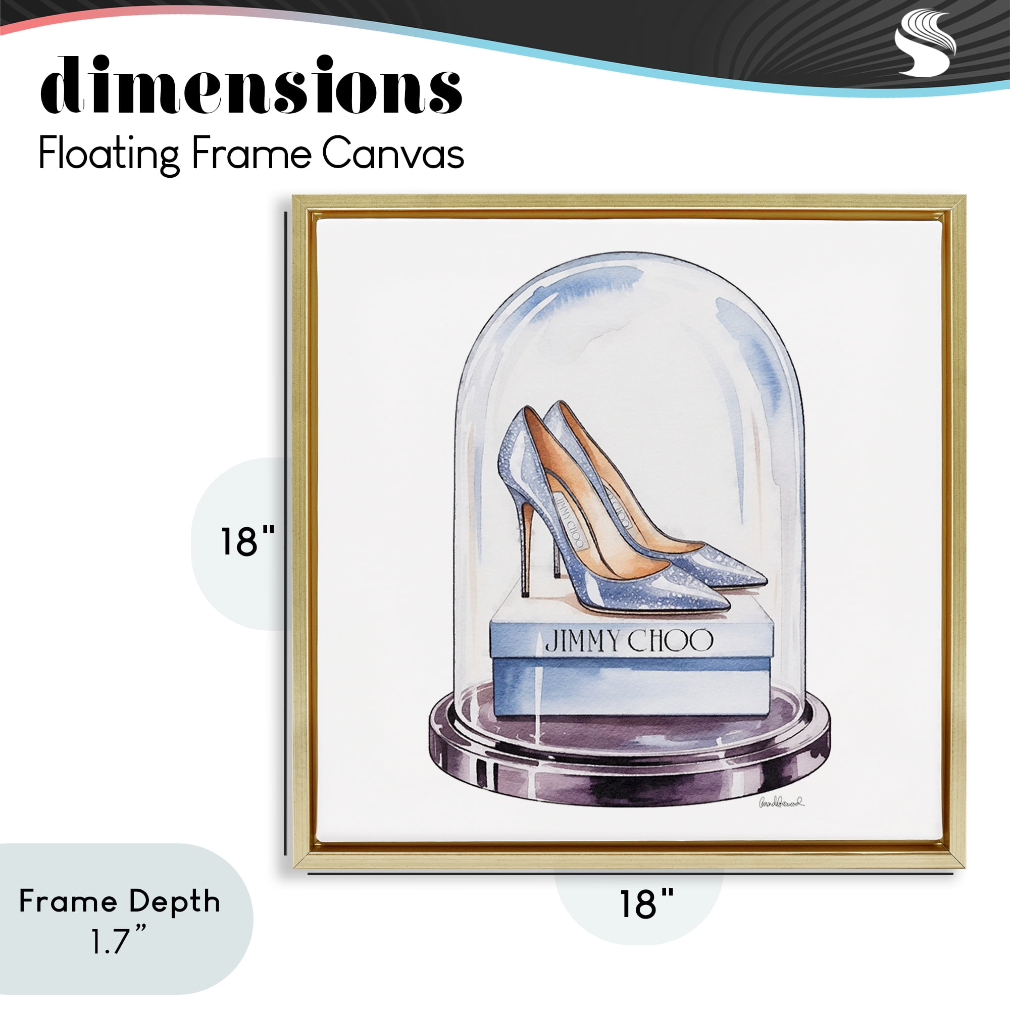 Stupell Industries Elegant Shoes in Bell Jar Gold Framed Floater Canvas Wall Art, design by Amanda Greenwood