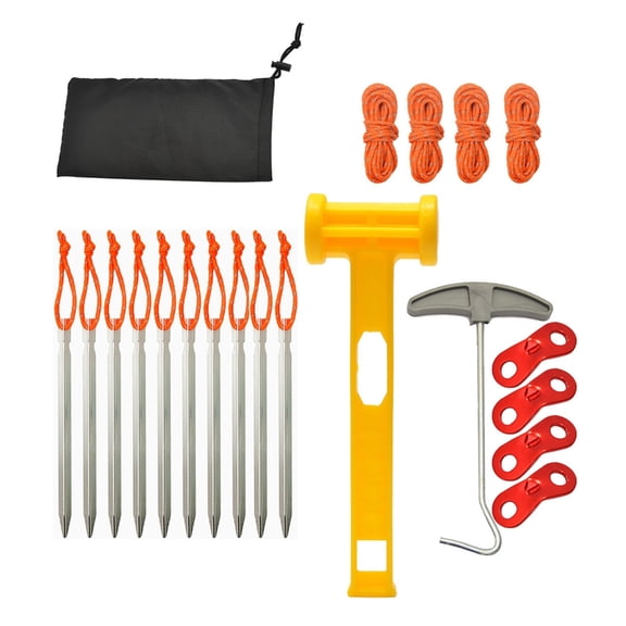 Secure Your Tent with 10xAluminum Stakes 4xNylon Guyline Rope 1xHammer Lightweight Camping Accessories for Outdoor Use