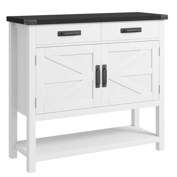 Garvee 35.4" x 14.2" x 33.9" Farmhouse Console Table, Entryway Tablewith 2-Door & 2 Drawers, White