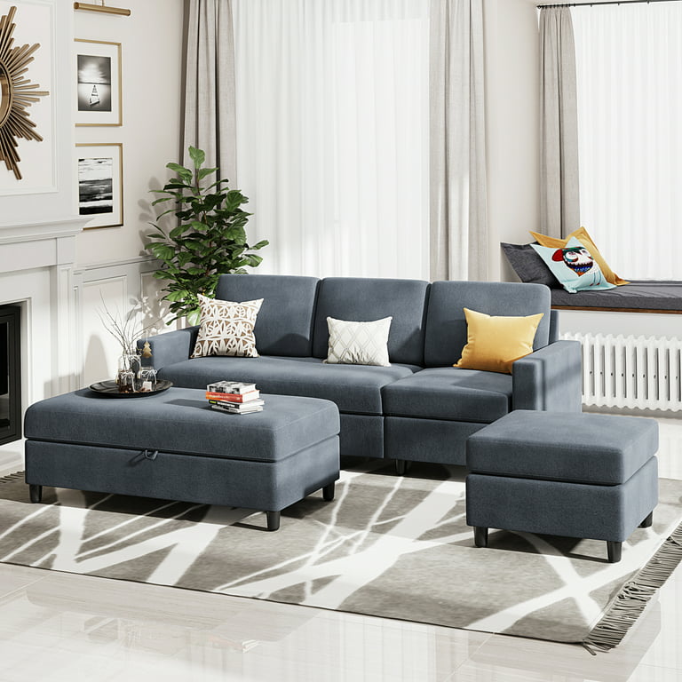 Walsunny Sectional Sofa Bed Linen Couch