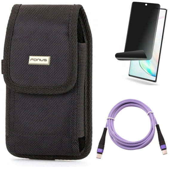Privacy Screen Protector & Purple 6ft PD Cable & Case Belt Clip for Samsung Galaxy Note 20 (6.7") - Combo with TPU Film Anti-Peep & Type-C to USB-C Long Charger Cord & Swivel Holster