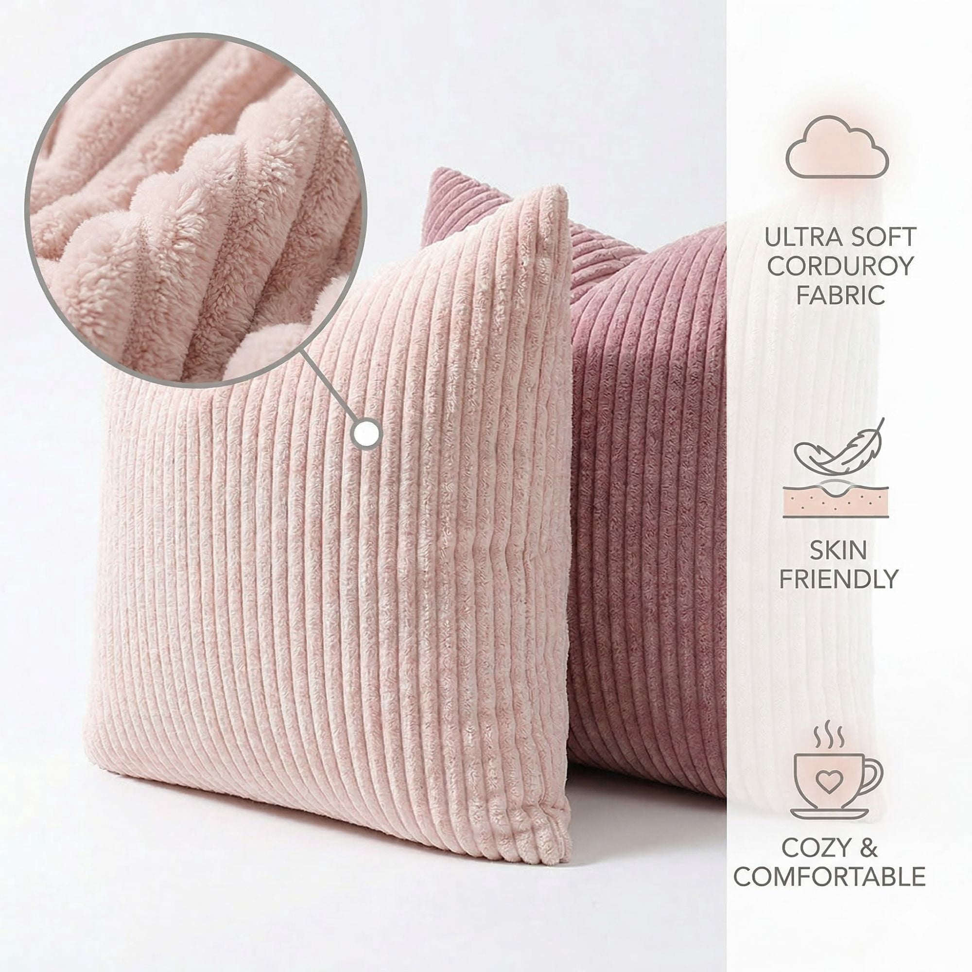 Decorative Throw Pillow Covers 18x18 Inch, Set of 4 Soft Corduroy Cushion Covers, Farmhouse Boho Neutral Pillow Cases for Couch, Sofa, Bed, Living Room