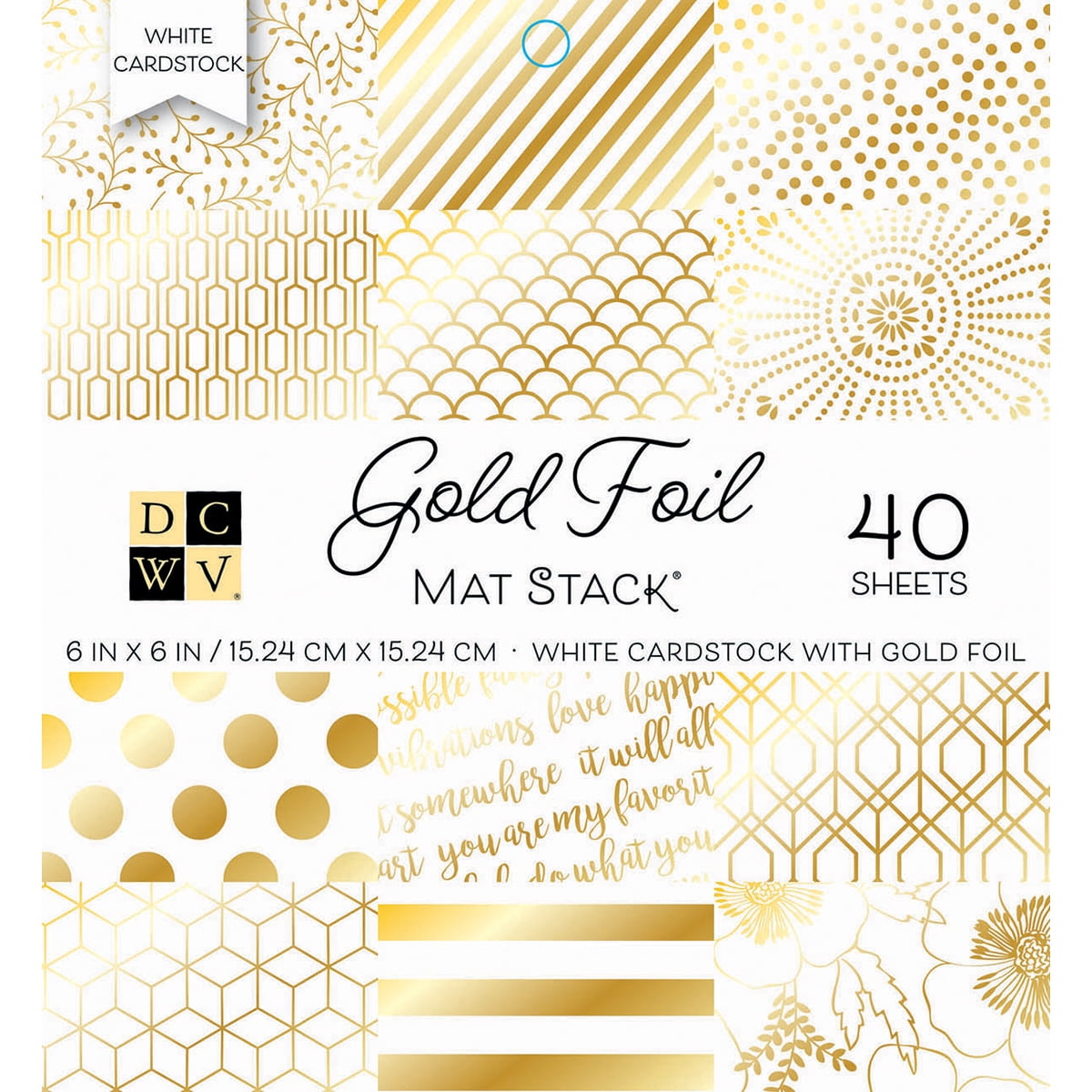 DCWV Single-Sided Cardstock Stack 6'X6' 40/Pkg Gold Foil - White W/Gold Foil
