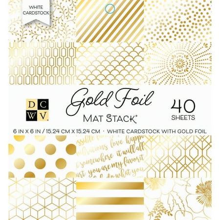 UPC: 0611356111861 | DCWV Single-Sided Cardstock Stack 6 X6  40/Pkg Gold Foil – White W/Gold Foil