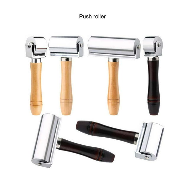 relayinert Bois Acier Inoxydable Plat Rouleau de Pression en Cuir Roue Roulement Estampage Colle Laminage Rouleau Outils pour Papier Peint Noir / 100mm