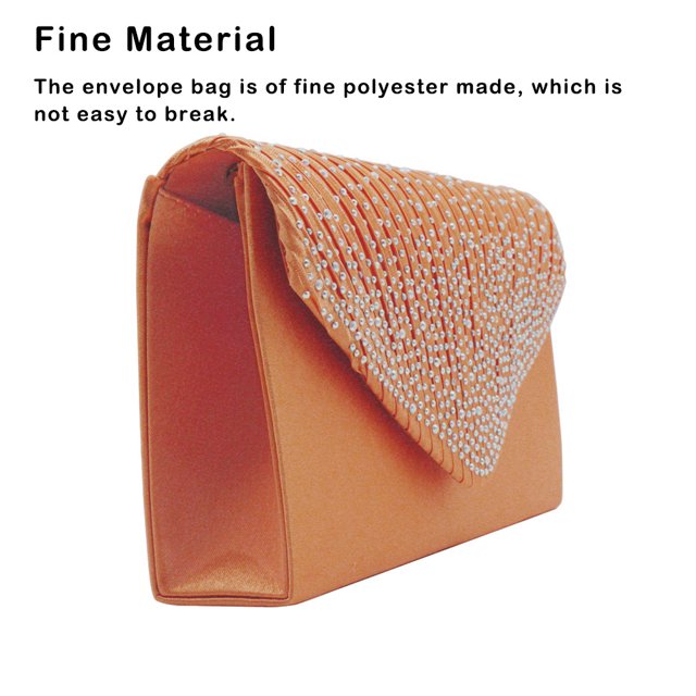 Baohd Sac Enveloppe en Polyester pour Femmes Rectangulaire avec Strass Sac à Main de Mariée Orange