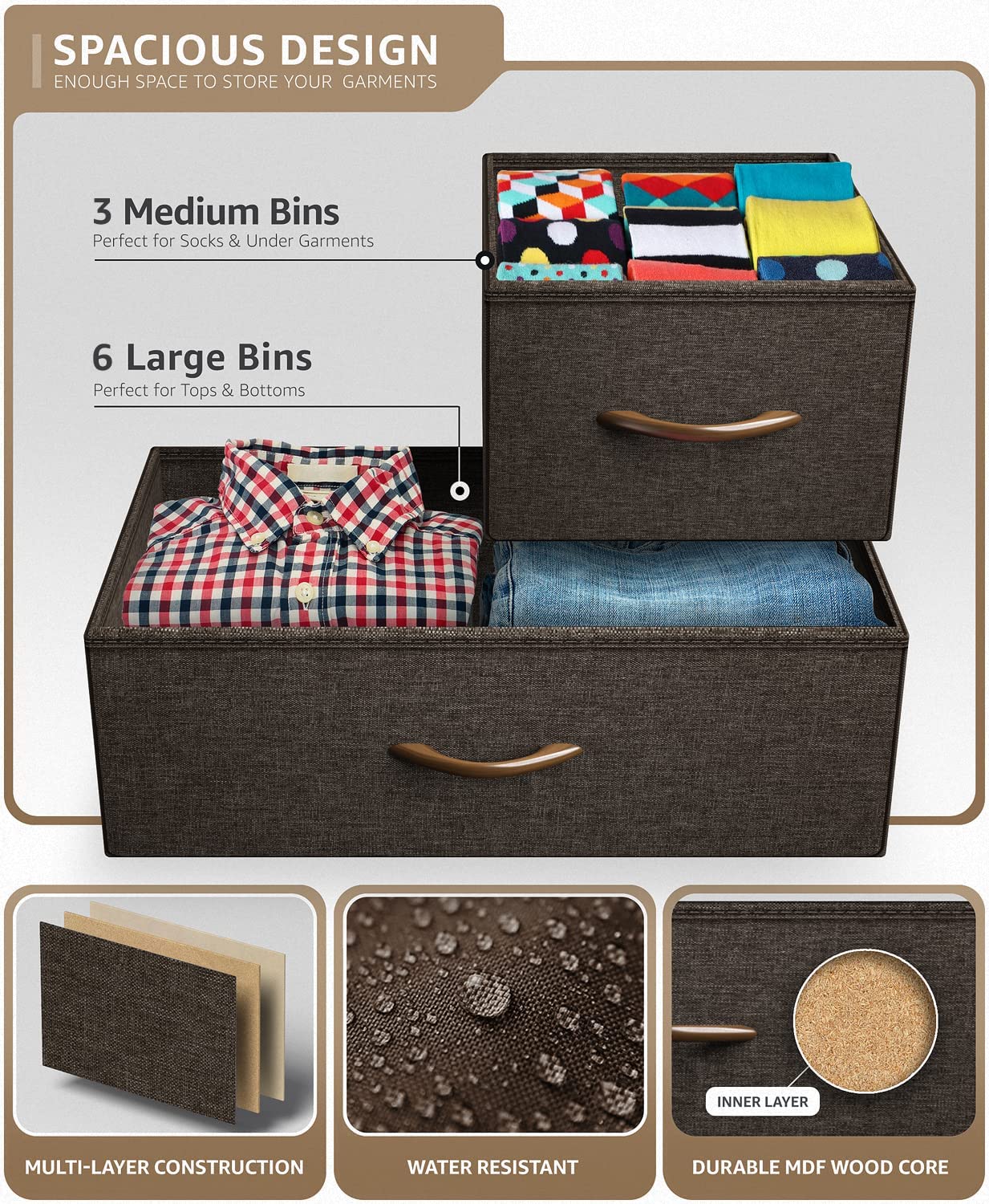 Sorbus 9-Drawer Dresser Nightstand End Table, Steel Frame, Wood Top, Brown