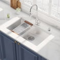 thumbnail image 3 of 32-inch Workstation Undermount Kitchen Sink, Stainless Steel Handmade Modern Single Bowl R10 Round Corner Sink with Ledge and Accessories, 3 of 7